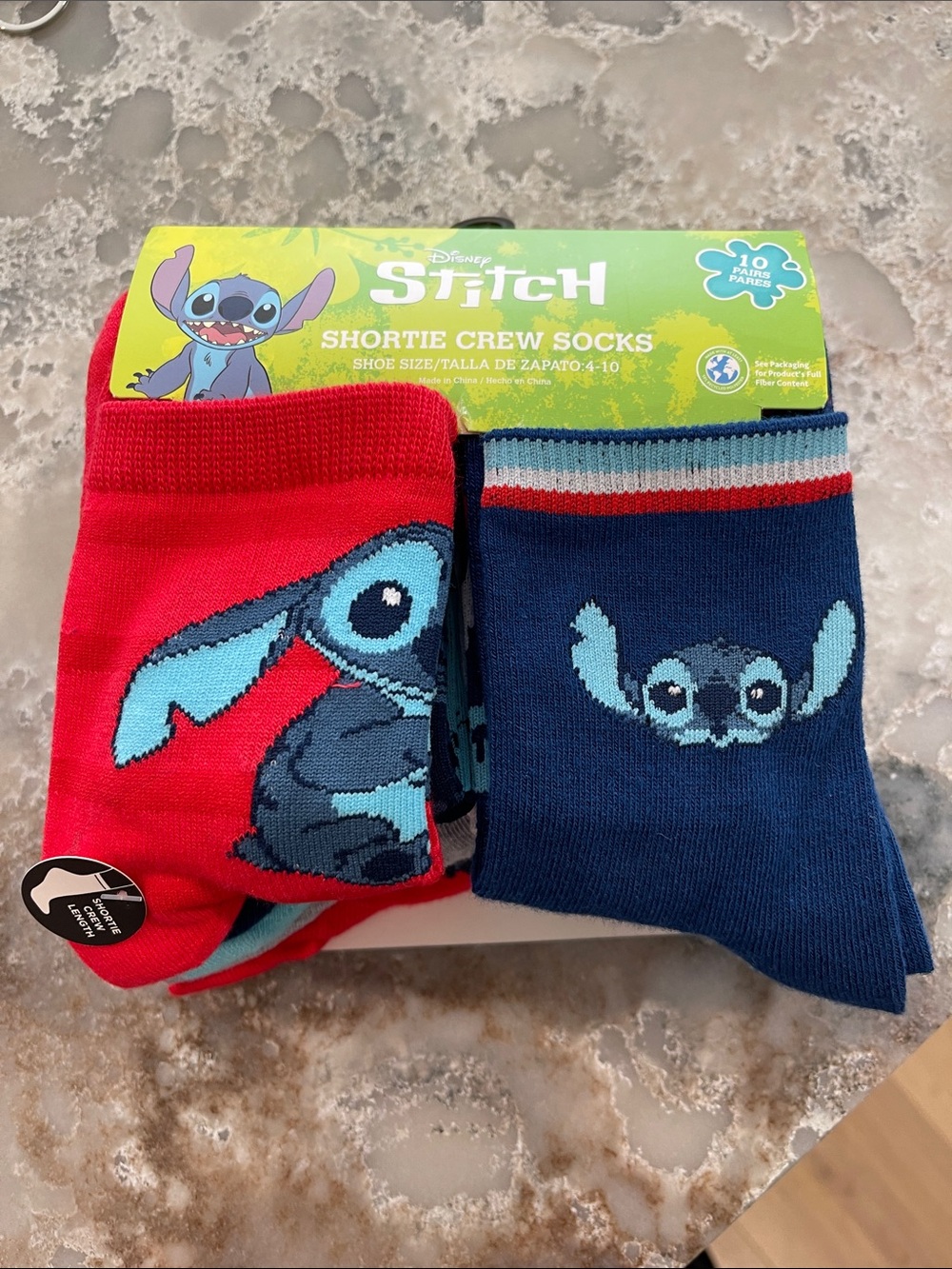 Disney Stitch Kids Crew Socks - Red & Navy with Light Blue Accents